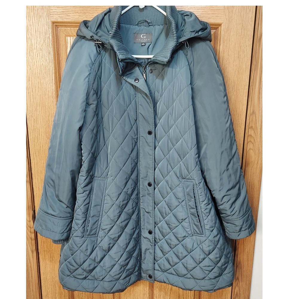 Gallery New York Women 1X Blue Quilted Hooded Parka Jacket